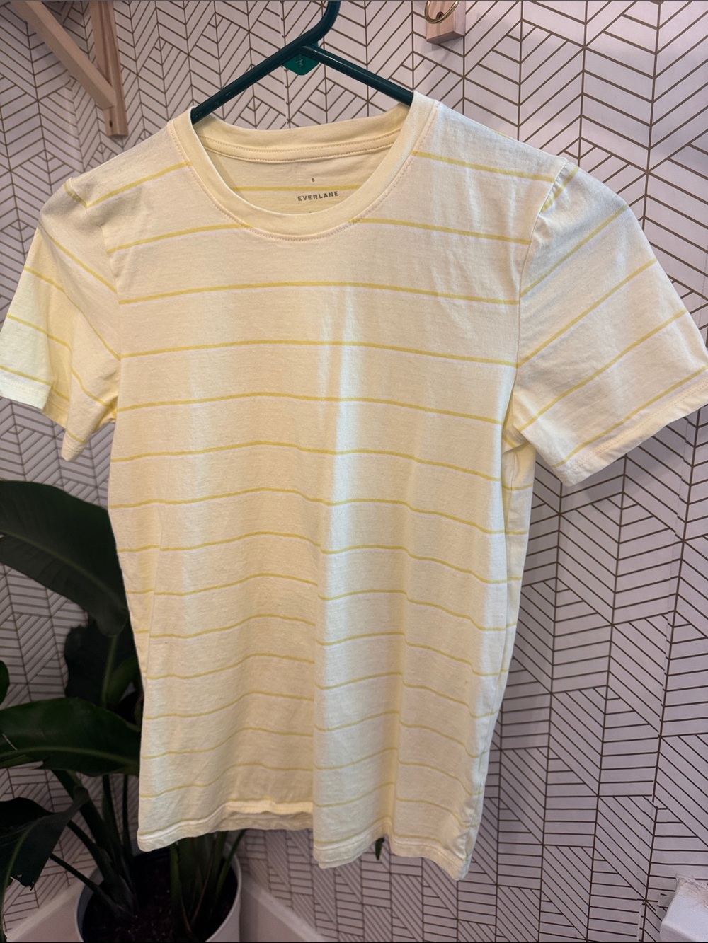 NWOT Everlane Organic Cotton Pale Yellow Thin-Stripe Crew Tee